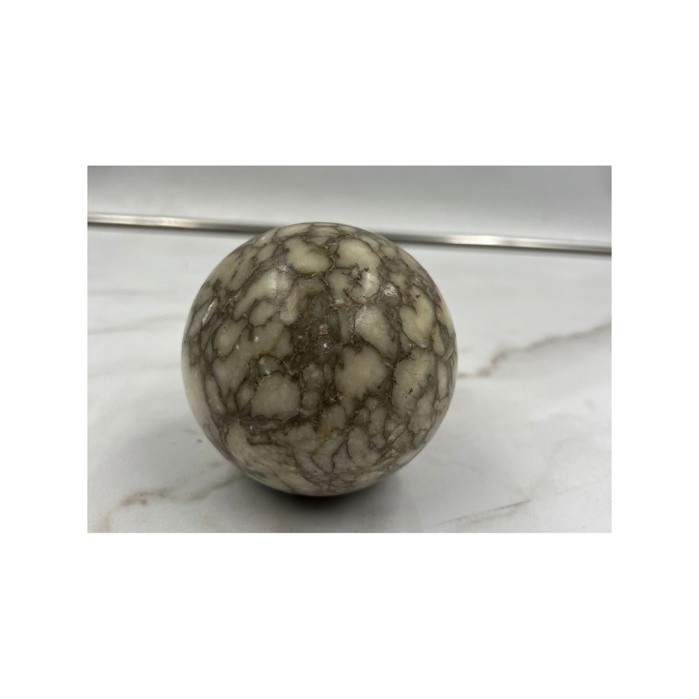 Vintage Polished Marble Sphere Decorative Stone Ball Cream Grey Brecciated 3.5"